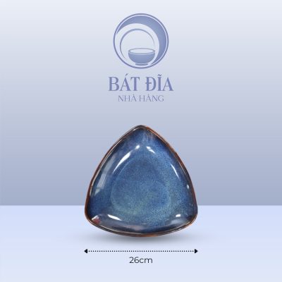 Đĩa Tam Giác Men Hỏa Biến Xanh - 26cmx26cmx6cm
