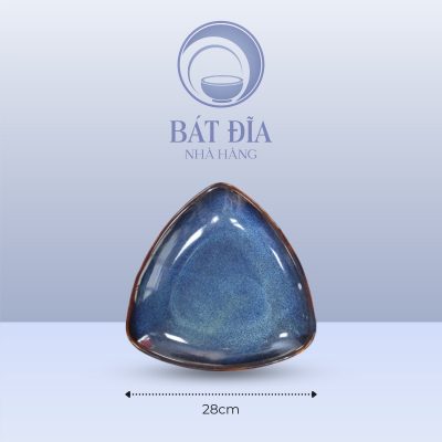 Đĩa Tam Giác Men Hỏa Biến Xanh - 28cmx28cmx3cm
