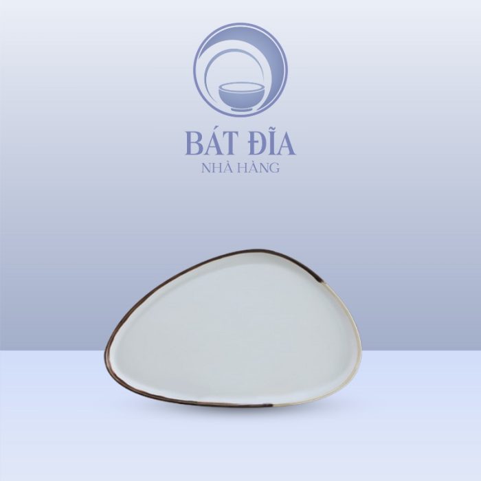 Đĩa Tam Giác Men Matt Trắng Kẻ Miệng
