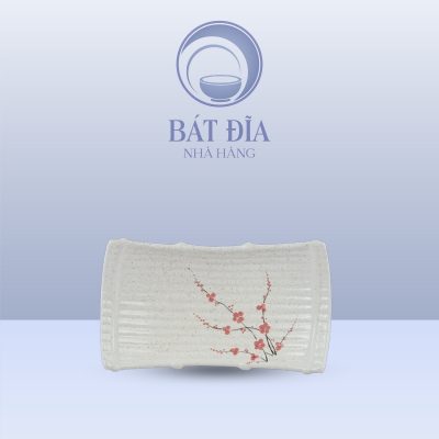 Đĩa thuyền Men Gốm Hoa Đào Đỏ