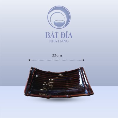 Đĩa Thuyền Men Nâu Quét - 22cmx11cmx4cm