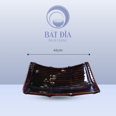 Đĩa Thuyền Men Nâu Quét - 41cmx21.5cmx8.5cm