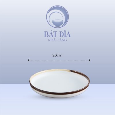 Đĩa Tròn Cao Men Matt Trắng Kẻ Miệng - 20cmx2cm