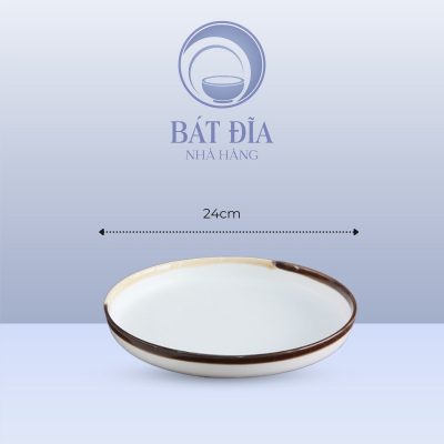 Đĩa Tròn Cao Men Matt Trắng Kẻ Miệng - 24cmx2cm