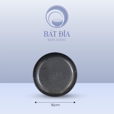 Đĩa Tròn Men Đen Chấm Sơn - 16cmx2cm