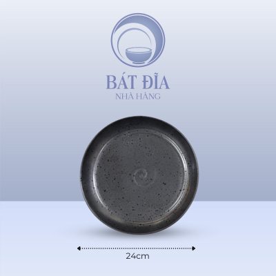 Đĩa Tròn Men Đen Chấm Sơn - 24cmx2cm