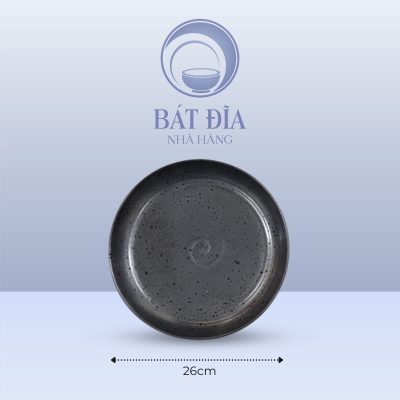 Đĩa Tròn Men Đen Chấm Sơn - 26cmx2cm