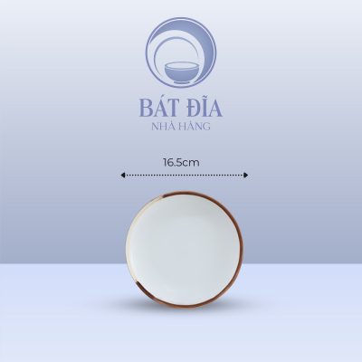 Đĩa Tròn Men Matt Trắng Kẻ Miệng - 16.5cmx2cm