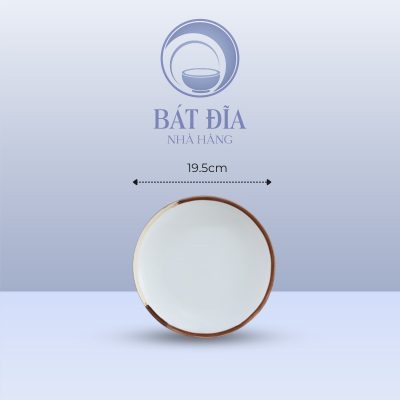 Đĩa Tròn Men Matt Trắng Kẻ Miệng - 19.5cmx2.5cm