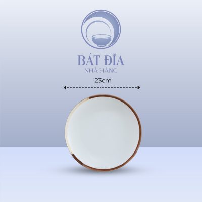 Đĩa Tròn Men Matt Trắng Kẻ Miệng - 23cmx3cm