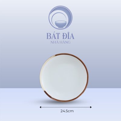 Đĩa Tròn Men Matt Trắng Kẻ Miệng - 24.5cmx3.5cm