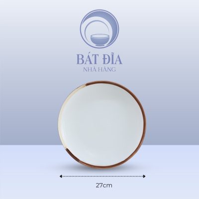 Đĩa Tròn Men Matt Trắng Kẻ Miệng - 27cmx3cm