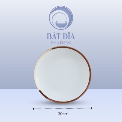 Đĩa Tròn Men Matt Trắng Kẻ Miệng - 30cmx3cm