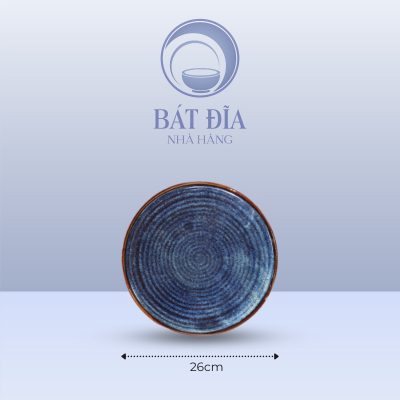 Đĩa Tròn Phẳng Men Hỏa Biến Xanh - 26cmx2cm