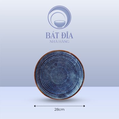 Đĩa Tròn Phẳng Men Hỏa Biến Xanh - 28cmx2cm