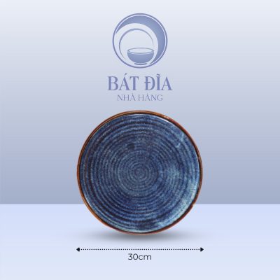 Đĩa Tròn Phẳng Men Hỏa Biến Xanh - 30cmx2cm