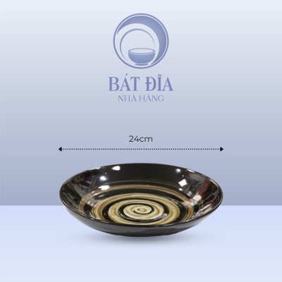 Đĩa Tròn Sâu Lòng Men Nâu Quét - 24cmx3.5cm