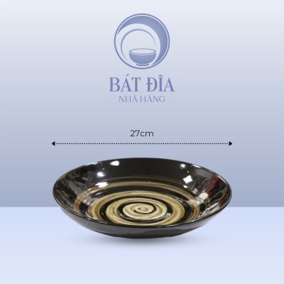Đĩa Tròn Sâu Lòng Men Nâu Quét - 27cmx4cm