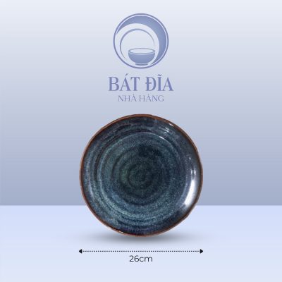 Đĩa Tròn Sâu Men Hỏa Biến Xanh - 26cmx4cm