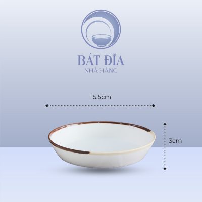Đĩa Tròn Sâu Men Matt Trắng Kẻ Miệng - 15.5cmx3cm