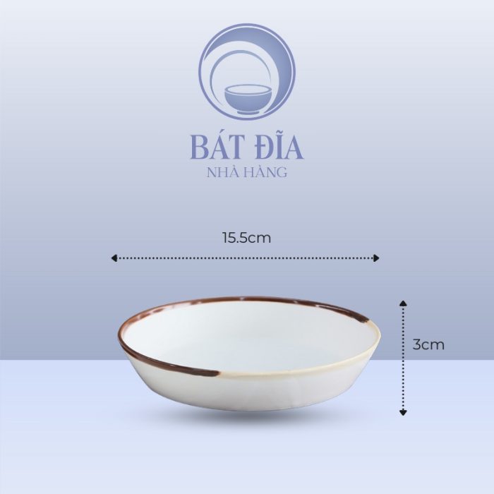 kích thước Đĩa Tròn Sâu Men Matt Trắng Kẻ Miệng