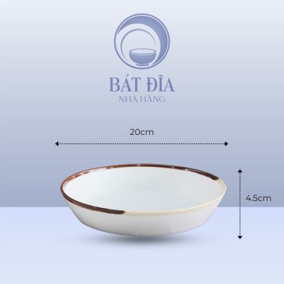 Đĩa Tròn Sâu Men Matt Trắng Kẻ Miệng - 20cmx4.5cm