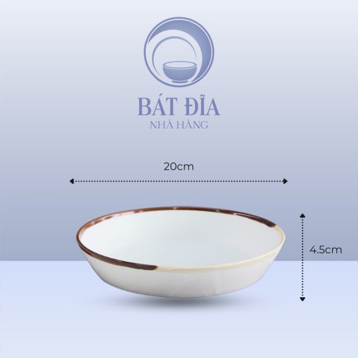 kích thước Đĩa Tròn Sâu Men Matt Trắng Kẻ Miệng