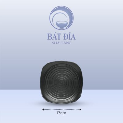 Đĩa Vuông Cắt Góc Men Đen Matt - 17cmx2.5cm