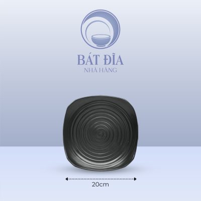 Đĩa Vuông Cắt Góc Men Đen Matt - 20cmx4cm