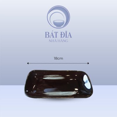 Đĩa Vuông Cắt Góc Men Nâu Quét - 18cmx2cm