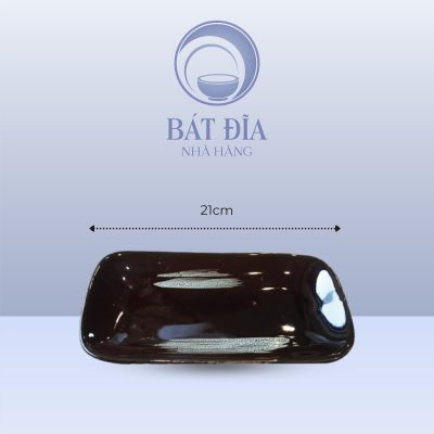 Đĩa Vuông Cắt Góc Men Nâu Quét - 21cmx2cm