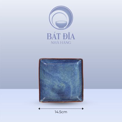 Đĩa Vuông Men Hỏa Biến Xanh - 14.5cmx14.5cmx1.5cm