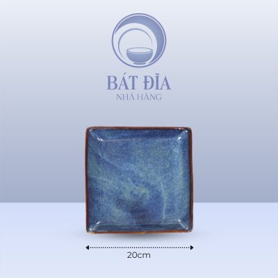 Đĩa Vuông Men Hỏa Biến Xanh - 20cmx20cmx1.5cm