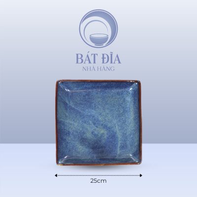 Đĩa Vuông Men Hỏa Biến Xanh - 25cmx25cmx2.5cm