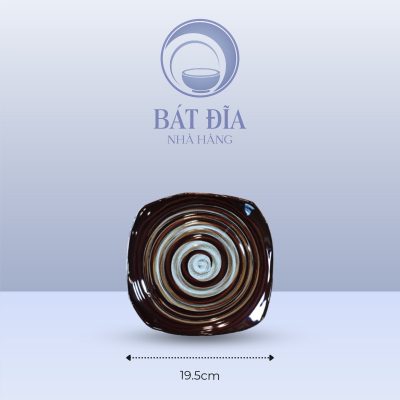 Đĩa Vuông Men Nâu Quét - 19.5cmx2.3cm