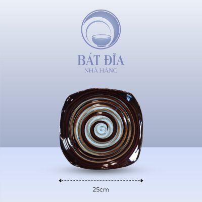 Đĩa Vuông Men Nâu Quét - 25cmx2.5cm