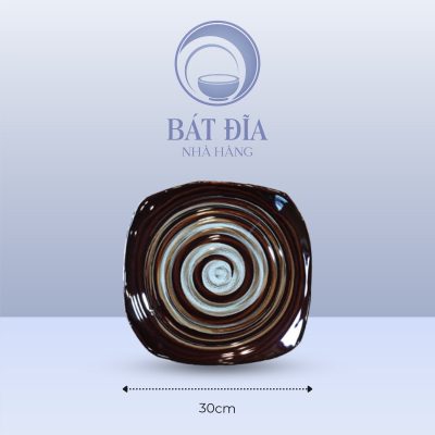 Đĩa Vuông Men Nâu Quét - 30cmx3cm