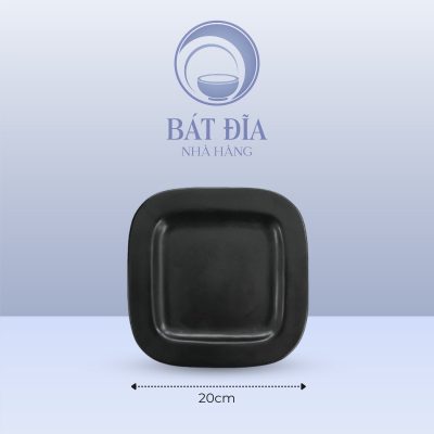 Đĩa Vuông Sâu Lòng Men Đen Matt - 20cmx3.5cm