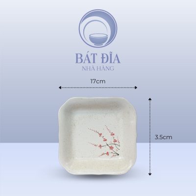 Kích Thước Đĩa Vuông Sâu Lòng Men Gốm Hoa Đào Đỏ