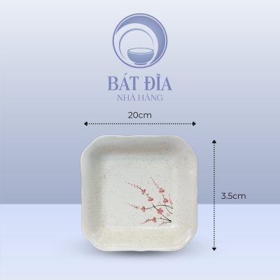 Kích Thước Đĩa Vuông Sâu Lòng Men Gốm Hoa Đào Đỏ