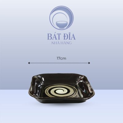 Đĩa Vuông Sâu Lòng Men Nâu Quét - 17cmx3.5cm