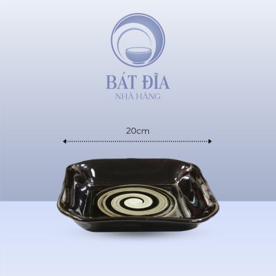 Đĩa Vuông Sâu Lòng Men Nâu Quét - 20cmx3.5cm
