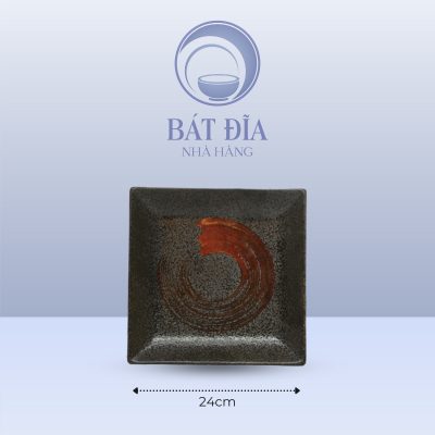 Đĩa Vuông Sâu Men Đen Nhật Quét Sơn - 24cmx2.5cm