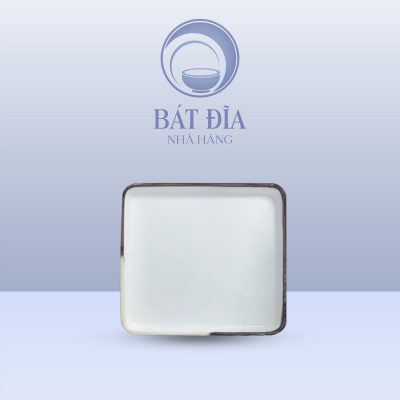 Đĩa Vuông Sâu Men Matt Trắng Kẻ Miệng