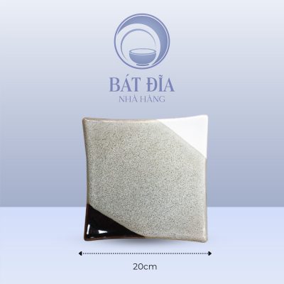 Đĩa Vuông Vếch Men Ba Màu - 20cmx3.5cm
