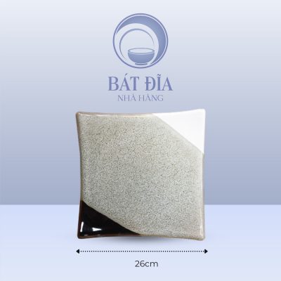 Đĩa Vuông Vếch Men Ba Màu - 26cmx3.5cm