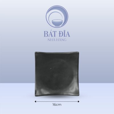 Đĩa Vuông Vếch Men Đen Matt - 16cmx3cm