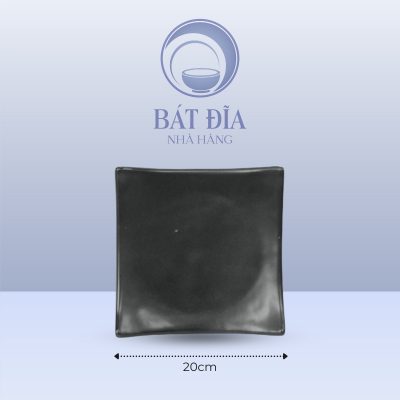 Đĩa Vuông Vếch Men Đen Matt - 20cmx3.5cm
