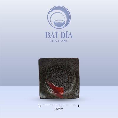 Đĩa Vuông Vếch Men Đen Nhật Quét Sơn - 14cmx3cm