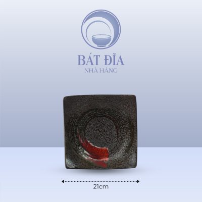 Đĩa Vuông Vếch Men Đen Nhật Quét Sơn - 21cmx4cm
